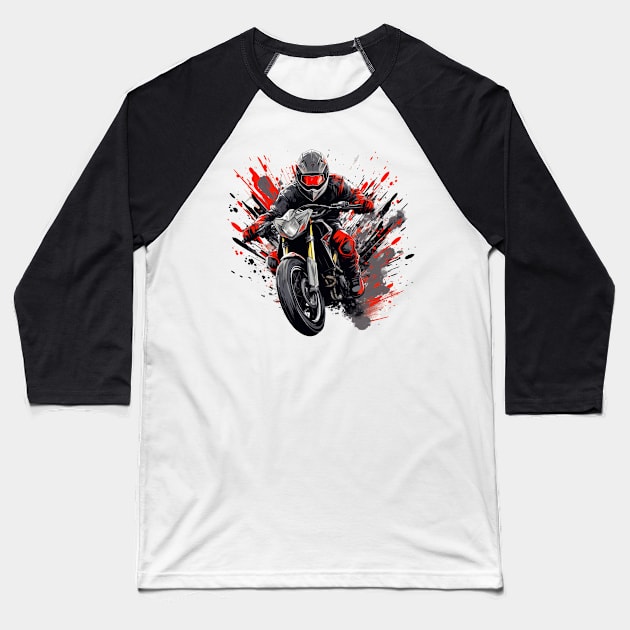 Biker Motorcycle Baseball T-Shirt by Mako Design 